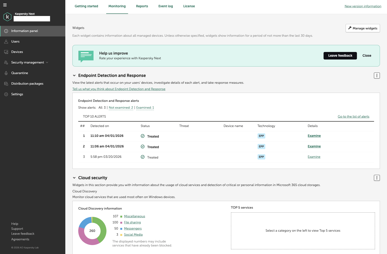 Consola cloud Kaspersky Next