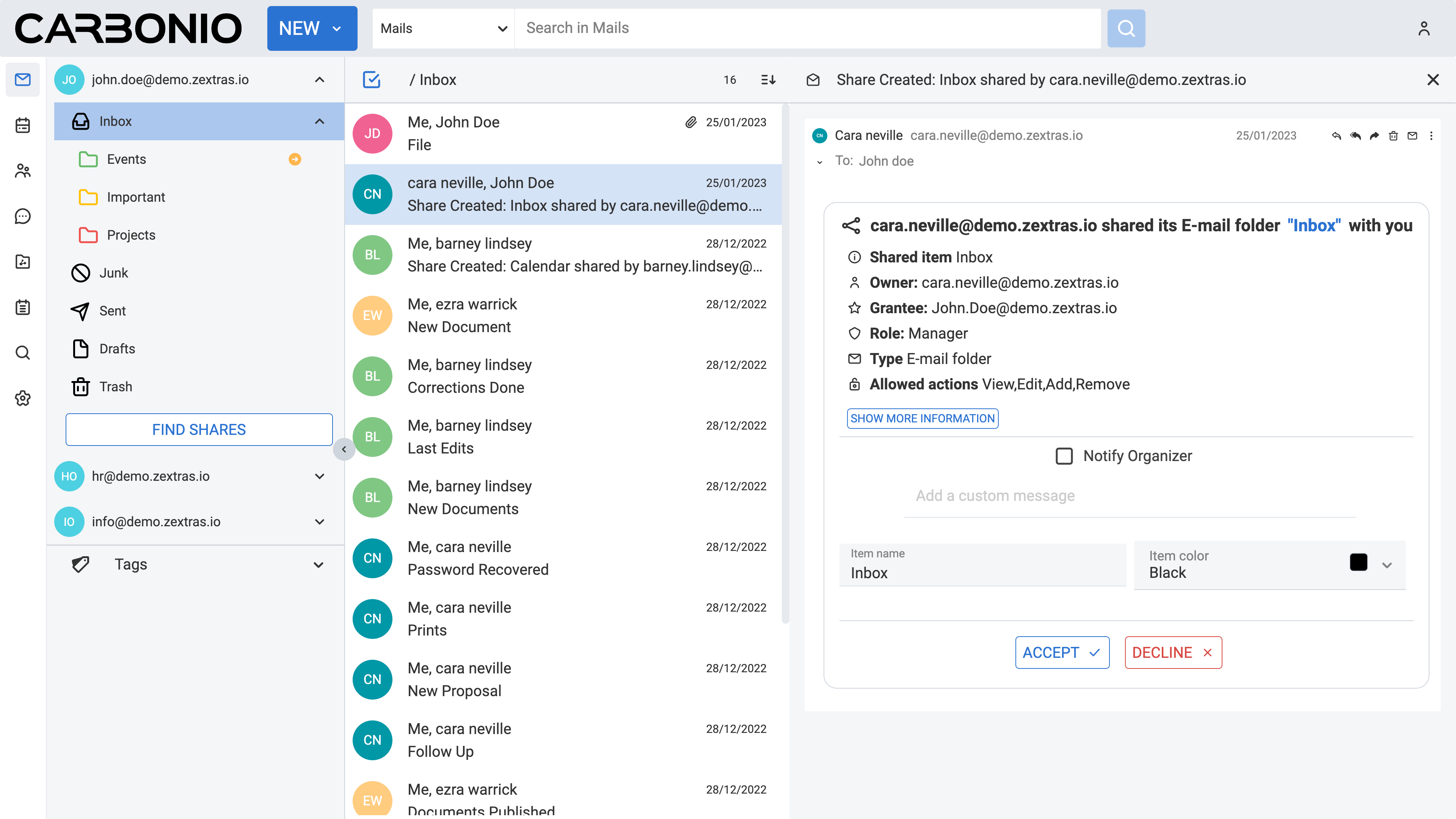 Webmail Carbonio — bandeja de entrada
